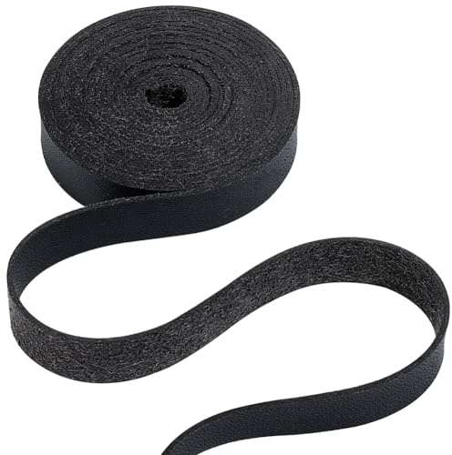 GORGECRAFT 12.5mm Breite Schwarze Narbenlederstreifen 200cm Lange Flache Lederschnur 1.2mm Dick Einseitige Kunstlederriemen Flechtfäden Für Heimwerker Schlüsselanhänger Schmuckherstellung