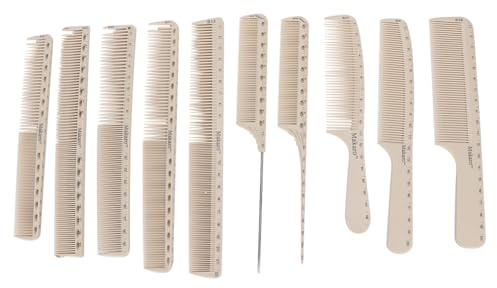 10PCS Hair Styling Combs, Professional Hairdressing Combs Set, Anti-Static Heat Resistant Carbon Fiber Barber and Salon Rat Tail Comb, Wide, Fine and Standard Tooth Hair Cutting Comb with Measure