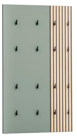 Lomadox Garderobenpaneel Flur Garderobe Hakenpaneel Wandpaneel 8 Kleiderhaken Kleiderständer modern in Pistazie mit Eiche Natur