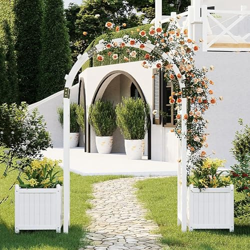 WXXSHGDW Rosenbogen Holz mit Pflanzgefäß, Gartenbogen für Kletterpflanzen im Freien, Laubentorbogen für Hochzeit, Zeremonie, Party, Gartendekoration(Size:140cm/55inch)