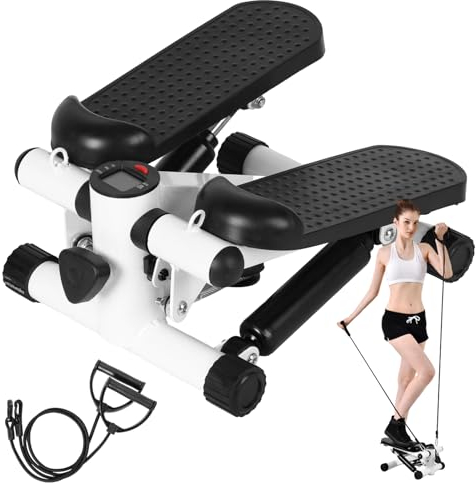 Home Fitness Stepper, Stepper con Banda de resistencia, Mini Stepper neumático con Peso, Stepper hidráulico Silenciador con pantalla LED