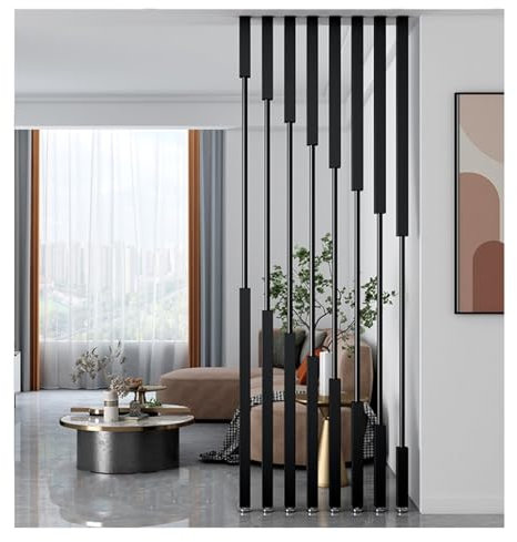 Room Divider/ Paravent 5 Fuß 6 Fuß 7 Fuß 8 Fuß hohe Raumteiler-Metallsäule, 8-tlg. schwarze Wandteiler-Raumteiler-Lamellen vom Boden bis zur Decke, Sichtschutz, quadratischer Pfosten, rustikaler moder