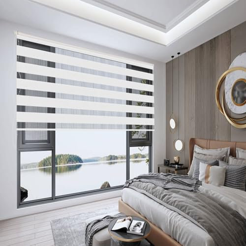 Verdunkelungsrollo Klemmfix 90 x 300 cm Sichtschutz Sonnenschutz Seitenzugrollo Doppelrollo Thermorollo Inkl. Montagematerial für Fenster Und Tür, Weiß