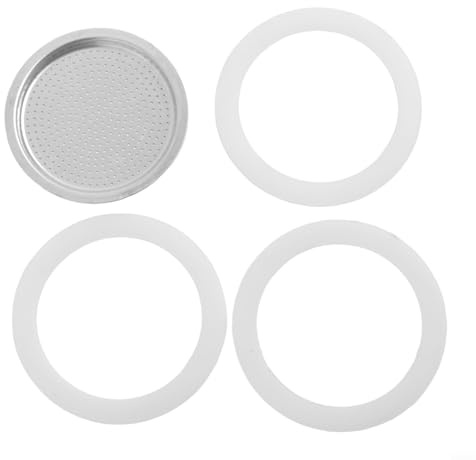 Espresso Maker Replacement Parts for Stainless Steel Moka Pot 1 Filter and 3 Silicone Gasket Seals for Aluminium Moka Pot and Stovetop Espresso Coffee Maker(3 Cup)