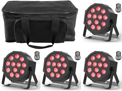 DELIBANG 4 PCS RGBW Par Strahler Akku mit Bag, Wiederaufladbar 12 LED Bühnenlicht mit Fernbedienung und Timing, LED Par Outdoor Effektstrahler 8CH für Party Bar Bühne Hochzeit Weihnachten
