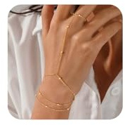 Calkkrer Chaîne de main en or 14 carats avec anneau pour femme, bague chromée, bracelet à pendentif, gants en zircone, bracelet pour femme