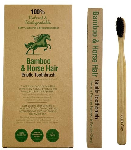 Gaia Guy Soft Natural Bristle Bamboo Toothbrush (NO Nylon - Horse Hair ONLY) - Totally Compostable & Biodegradable Soft Horsehair Bristle and Bamboo Toothbrushes - Zero Waste & Plastic-Free