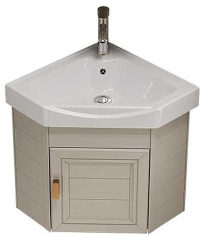 Eckwaschtisch mit Waschbecken, Eckwaschbecken zur Wandmontage, Eckwaschbecken aus Keramik, für kleine Räume, wandmontiertes Schrankset-Design, Heiß- und Kaltwasserhahn-Kombination (48 cm) (eine F