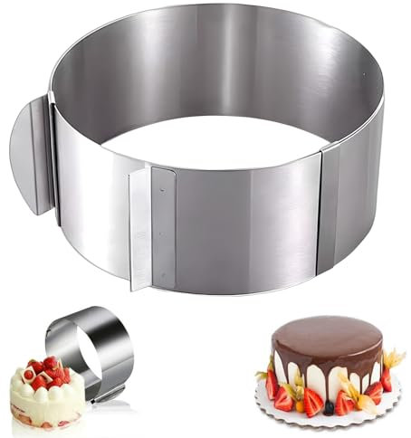 Ksvaye Anello Torta Regolabile Ø 16-30cm Frost Form Cake in Acciaio Inossidabile Cerchio per Torte Stampo Circolare per Torte e Allungabile Altezza 10cm con Scala Incisa per Dolci, Mousse, Torte