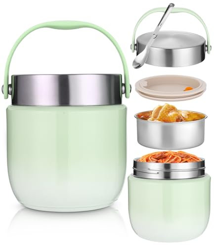 Contenitore termico per alimenti, 1200 ml, ciotola termica con coperchio, contenitore in acciaio inox con cucchiaio pieghevole, contenitore termico per bambini, adulti, per conservare zuppe, porridge