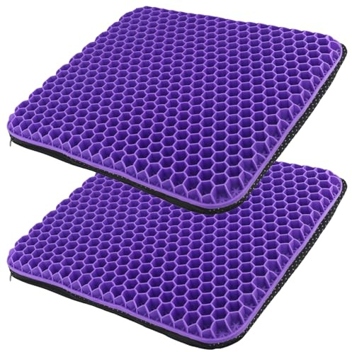MAKTSAM 2 PCS 43 x 36cm Gel Seat Cushion,Honeycomb Soft Sitting Cushion with Non Slip Cloth Cover for Office, Home, Car, Wheelchair, Puple