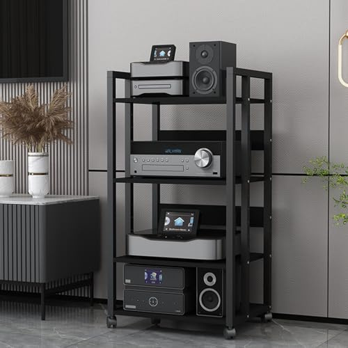 ASumPio Beweglicher Medienständer Mit 4/5 Ebenen, Audio-/Video-Rack, Cd-Player-Ständer, Aufbewahrungsschrank Für Stereokomponenten Mit Höhenverstellbarem Holzregal Für Zuhause/Bü,B-4 Tier