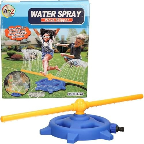 A2Z 4 Kids Outdoor Blue/Yellow Water Sprinkler Toy with Rotating Adjustable Spray Summer Backyard Garden Lawn Pool Play for Boys Girls