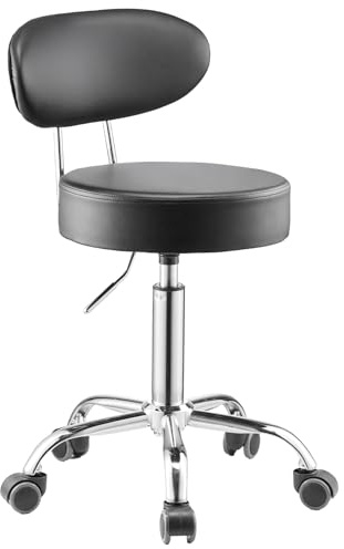 VEVOR Taburete de Taller con Respaldo y Ruedas Asiento de Garaje Carga de 136 kg Taburete de Trabajo Ajustable Acolchado Giratorio de 360° para Garaje, Taller, Reparación de Automóviles, Negro