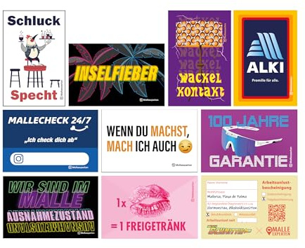 Malleexperten Sticker Set #4 | Malle Party Feiern Festival Karneval JGA Après-Ski | 10x 10 Sticker, 10 Motive | Aufkleber in Top Qualität (UV-Lack, Outdoor-Haftbarkeit, Schlitzung Rückseite)
