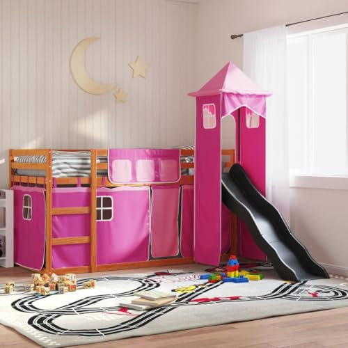 UJCHVHN Item-Bunk Bed without Mattress with Slide and Curtains Pink 90x190 cm Single,Beds & Accessories,Beds & Bed Frames