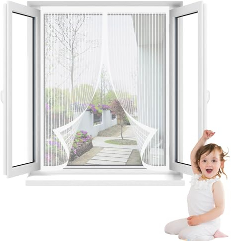 Magnet Fliegengitter Fenster Innen 140 x 70 cm Ohne Bohren mit Vollmagnetstreifen Insektenschutz für Fenster Nach Mass für Terrassentüren Räume, Weiß