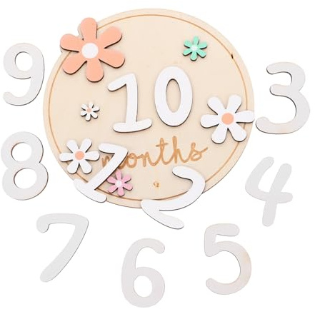 Holzbaby Babykarten Monatskarten Doppelseitig Blumenmotiv 11 Stück | Monats Meilensteine für Neugeborene, 1 Stück, Foto Requisite und Andenken