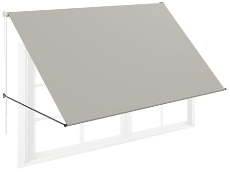 FIVMEN Store enrouleur rétractable avec cordon et barre de support en aluminium - Store de balcon - Protection solaire pour fenêtre, terrasse, balcon - 300 x 145 cm - Gris