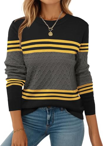 Zeagoo Jersey de punto para mujer, cuello redondo, elegante, manga larga, tallas S-XXL