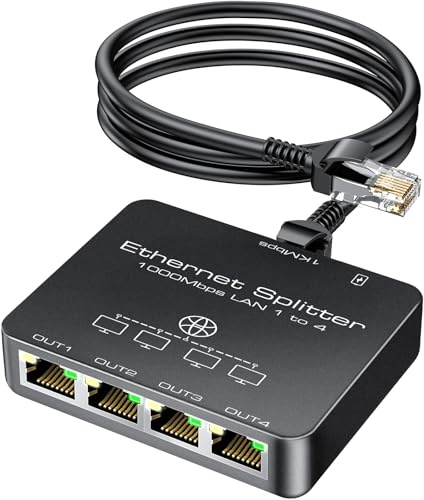 KiwiBird sdoppiatore ethernet 4 Porte Splitter ethernet 1000Mbps sdoppiatore Cavo LAN RJ45 gigabit Mini Switch 1 Ingresso 4 uscite per Cat 8 7 6 5e 5 Compatibile con Router Fibra Ottica PC TV Box PS5