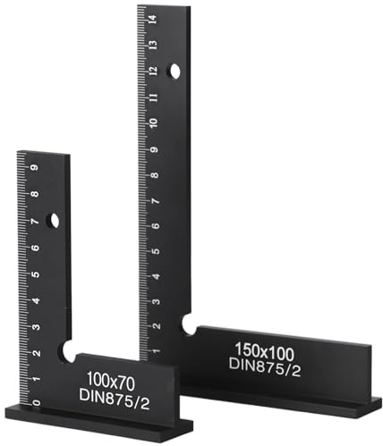 2 Stück 90° Schreinersquares, Winkelmesser mit Maßstäben, Präzisions-Rahmenlineale, aus Aluminium für Werkstätten, 100x70 mm & 150x100 mm, Schlosserwinkel Set