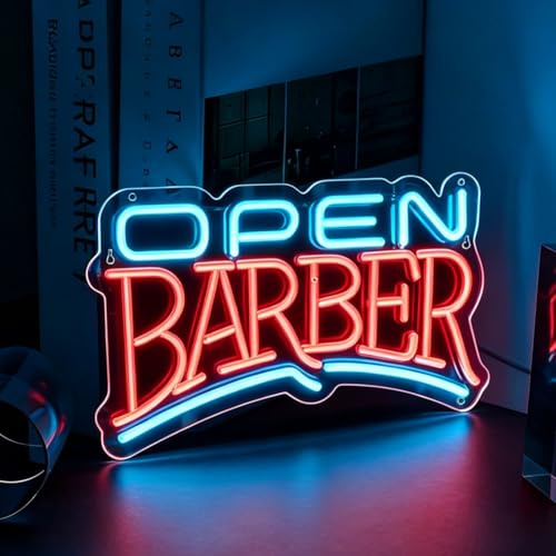 Open Barber Neon Schild, LED Offen Neon Sign für Wand Deko, Dimmbare Neonlichter USB Power für Business Fenster Hair Shop Beauty Salon Barber Store Mode Studio Männ Höhle