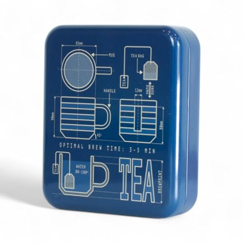 TINIT Tea Bag Travel Tin 'Brewprint' - Portable Metal Tea Bag Storage Box Teabags, Pocket-Sized Container Commuting Gifts Lovers Coffee Gift for Men Gift Under £10