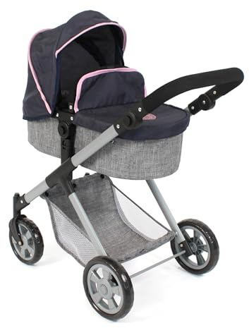 Bayer Chic 2000 Puppenwagen Mila | 2in1 Kombi-Buggy Melange Grau | Edler 2in1 Kombi-Puppenwagen mit wendbarem Sportsitz, Babywanne & Schwenkrädern. Melange Grau, Griff verstellbar 39-72 cm.