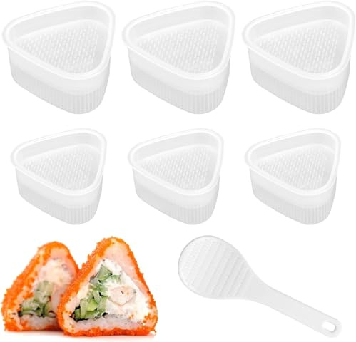 Heyumybit 6 Piezas Moldes Triangulares de Onigiri,Molde de Sushi,Molde de Onigiri Molde para Sushi con Cuchara para Hornear Cocina Picnic Bento DIY(3 Grandes y 3 Pequeños)