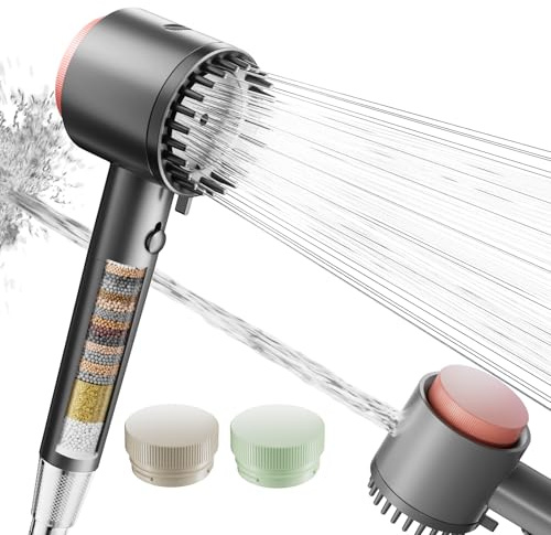 Cobbe Scented Filter Shower Head, Hard Water High Pressure Shower Head with 20 Stage Filter, 4+1 Spray Mode Powerful Built-in Power Wash for Remove Chlorine, Three Blended fragrances, Grey