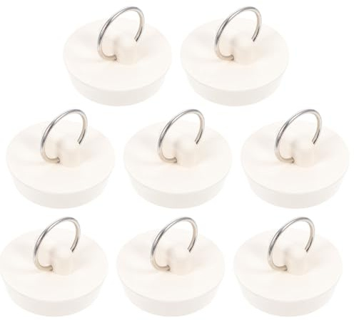 Toyvian 8pcs White Rubber Bathtub Stoppers with Pull Ring Medium Size 38-44mm Tub Drain Stopper Washbasin Plug for Kitchen and Bathroom Drain Blocker