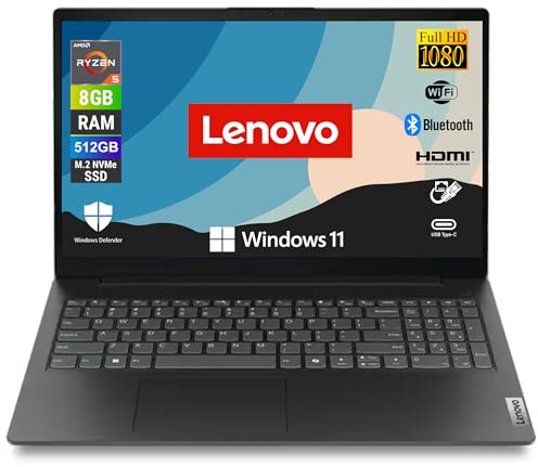 Lenovo Notebook Portatile, 15.6 Full HD, CPU AMD Ryzen 5 7520U fino a 4,3GHz, Ram 8Gb DDR5 SSD Nvme 512Gb Windows 11 Pro, Libre Office, Pronto All'Uso
