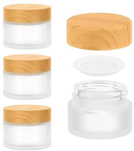 Pot Cosmétique Vide Transparent en Verre,ESYFOR 4 Pièces 50ml Pot de Crème Vide en Verre Rechargeable Boite Échantillon Cosmétique de Voyage pour Lotion, Poudre, Échantillon, Baume Lèvres