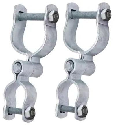 Galvanized Fence Gate Hinge Hardware for Chain Link Gate Installation, Clamp on Set for 2-3/8 Inch Post and 1-3/8 Inch Frame, 2 Piece Chain Link Hinge Galvanized Fence Round Post