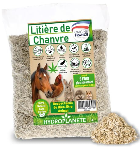 HYDROPLANETE Litière de Chanvre 10L 20L 40L – 100% Naturelle Petits Animaux