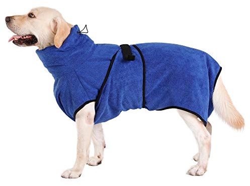 PETTOM Hunde-Bademantel Mikrofaser Hundehandtuch Schnell Trocknend mikrofaser Handtuch Super Saugfähig Komfortabel und mit Verstellbaren Trägern für Haustiere Hunde und Katzen,Navy Blau (L)