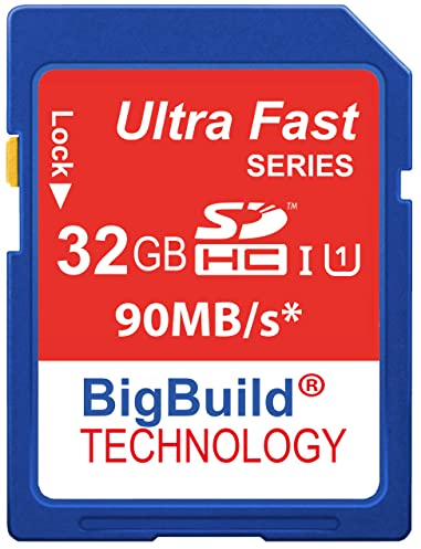 BigBuild Technology - Scheda di memoria ultra veloce da 32 GB, 90 MB/s, per fotocamera Sony Alpha A6000, classe 10 SD SDHC