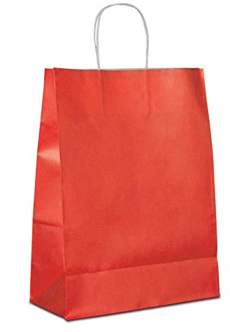 Papiertüten rot mit Kordel-Henkel I 100 Stk. 22+10x28cm I Papiertragetasche für Einzelhandel, Weihnachten, Mitbringsel, TO-GO I Geschenktüten aus Kraftpapier I HUTNER