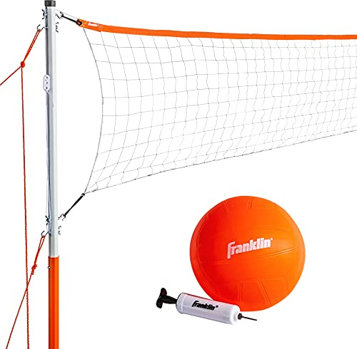 Franklin Sports Set da pallavolo, include 1 rete con paletti, palla e pompa con ago, avviatore, arancione