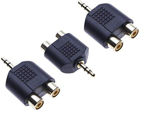 Klinke Cinch Adapter von Keple, Klinke 3,5 mm zu 2X Cinch Y Audioadapter, AUX 3 5 mm auf 2X RCA Stereoadapter, Klinke buchse auf Doppelt Phono, Vergoldet Schwarz Audiostecker (3 Stück)