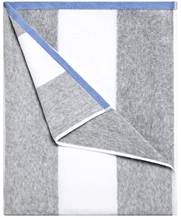 HENBAY Cotton Oversized Beach Towel - Large 70 x 35 Inch Pool Towel, Grey Striped Quick Dry Swimming Cabana Towel