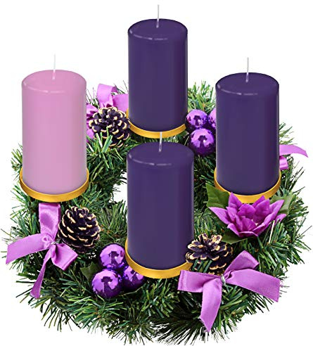 Purple Ribbon Advent Wreath Ring Candle Holder for Pillar Advent Candles - Large Size - Christmas Advent Wreaths Candleholder Stand - Advent Candle Decor - Advent Gifts
