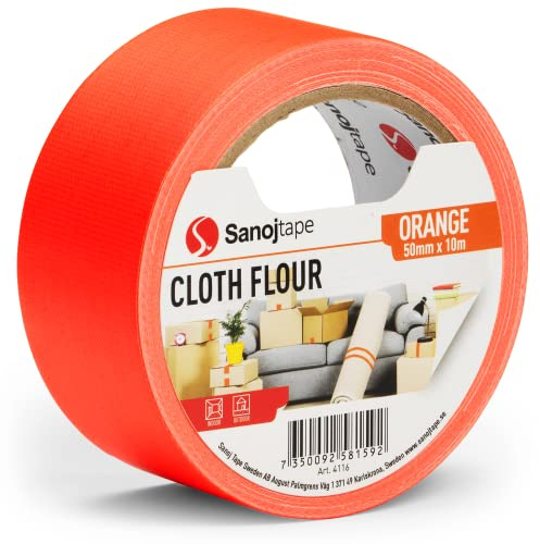 Sanojtape Cinta de Tela Fluorescente 50mm x 10m Cinta Decorativa para Manualidades de Color Naranja Fosforito