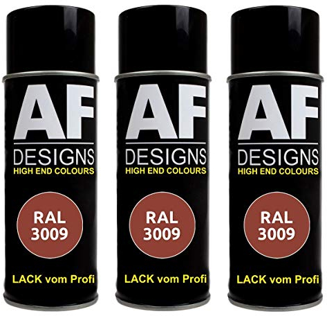 Alex Flittner Designs 3X Ral Pintura en Espray Pintura Coche Laca Colorida Lata de Aerosol RAL3009 Rojo Óxido Seda Mate
