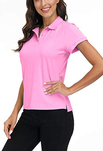 MoFiz Polo Femme Shirt Manches Courtes Coton Sport Polo d'été Respirant Tennis Golf Tops Rose M