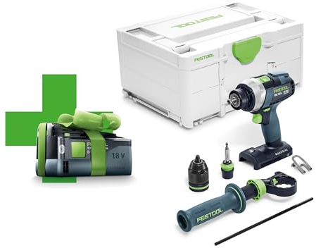 Festool Akku-Bohrschrauber TDC 18/4 I-Basic-5,0 QUADRIVE (mit Akkupack BP 18 Li 5,0, Werkzeugfutter, Magnet-Bithalter, Schnellspannbohrfutter, Zusatzhandgriff, Bit, Gürtelclip), im Systainer
