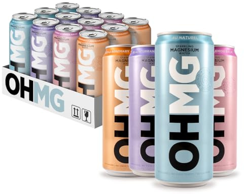 OHMG Sparkling Magnesium Water Variety Pack - 12 x 330ml cans | Zero-Calorie Magnesium Drink Featuring Magnesium Glycinate, Citrate & Malate | Sugar-Free, 100mg of Essential Magnesium Supplement