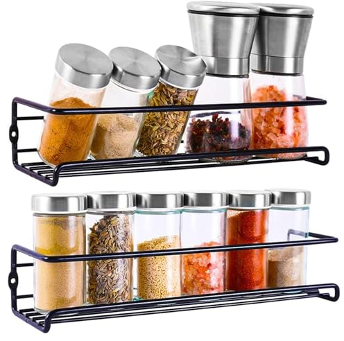 Miorkly Set Includi 2 Porta Spezie per Cucina da Parete, Nero da Appendere, Salvaspazio, da Muro, Circa 29×8×6cm