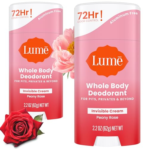 Lume Deodorant Cream Stick - Underarms and Private Parts - Aluminum-Free, Baking Soda-Free, Hypoallergenic, and Safe For Sensitive Skin - 2.2 Ounce (Pack of 2) (Peony Rose)